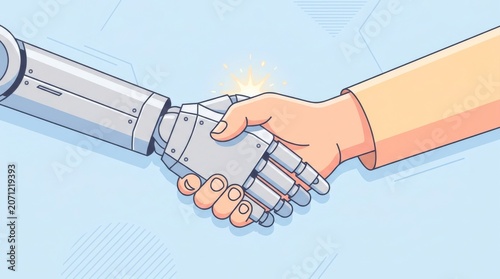 Robot and human handshaking, partnership, cooperation, futuristic collaboration, technology and people