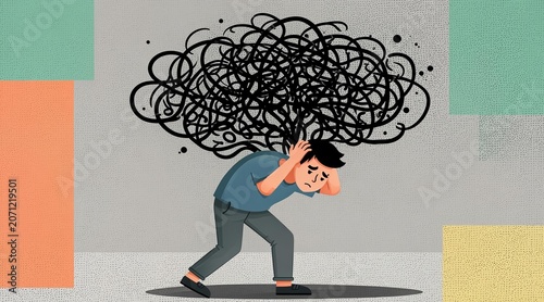 Man Suffering from Mental Overload and Emotional Stress Illustration