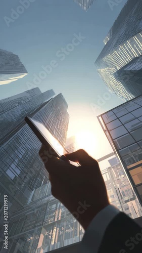 Business Professional Using Smartphone in Financial District

