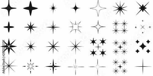 Fotografie Collection Of Black And White Star Spar Shapes On A White Background astral cele