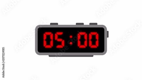 Digital 1 minutes countdown timer animation on transparent background, 0 to 60 seconds timer countdown animated with alpha channel.