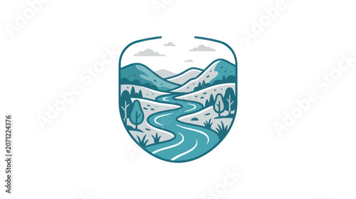 Принти на полотні Mountain landscape with winding river.