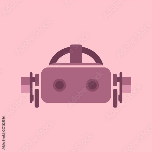 A purple virtual reality headset icon on a pink background