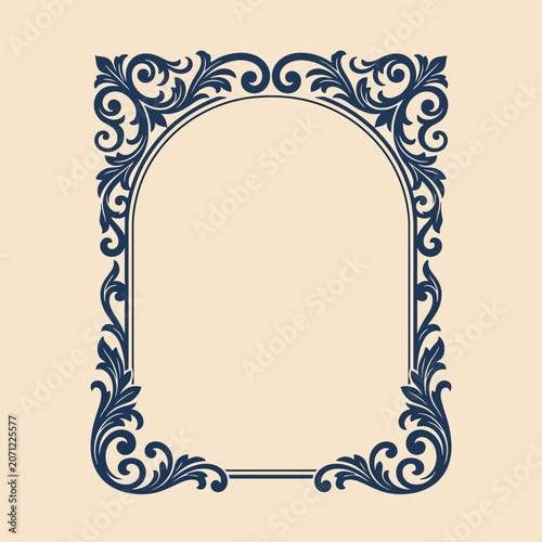Elegant blue floral frame on a beige background
