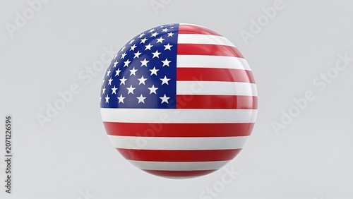 A Glossy 3D Sphere Textured with the Flag of the United States Isolated on a White Background
