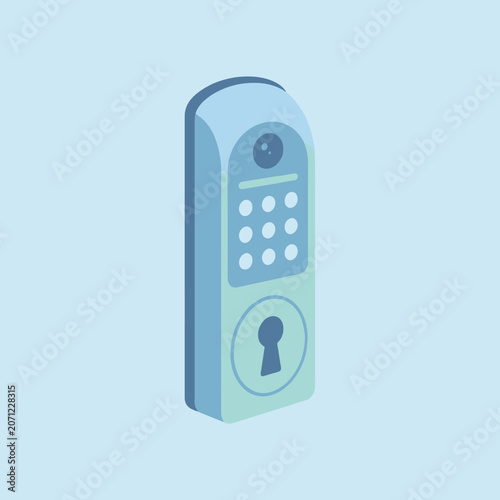 A modern digital smart door lock with a security camera lens