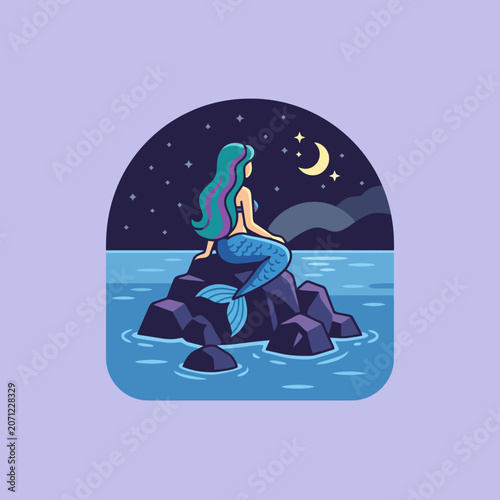 A sits on a under the night sky