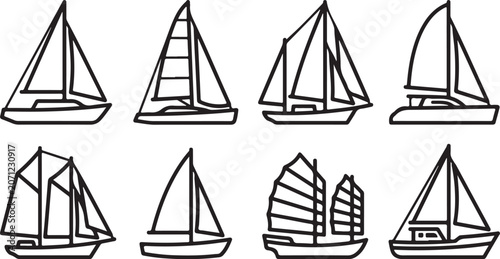 Foto Eight types of sailboat vector illustrations