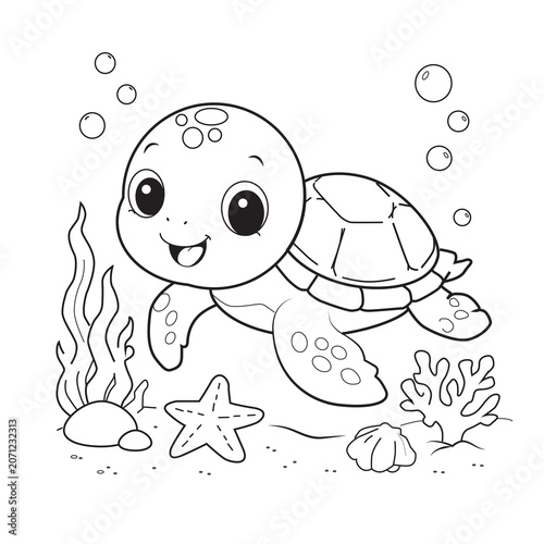 Bold and Easy Cute turtle Coloring Pages - Minimalist Line Art Vector Illustration for Adults and Kids Relaxation Activity Book Assets