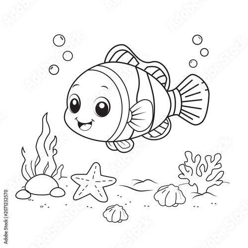 Bold and Easy Cute clownfish Coloring Pages - Minimalist Line Art Vector Illustration for Adults and Kids Relaxation Activity Book Assets