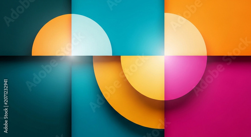 Abstract Geometric Shapes with Vibrant Colors and Soft Light