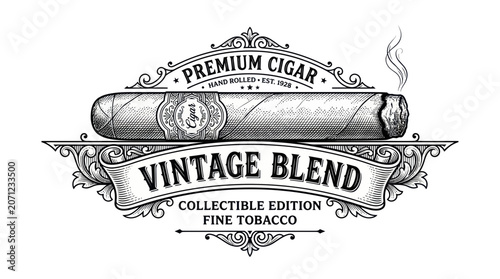 Premium Vintage Cigar Blend - Hand Rolled Fine Tobacco Label Design