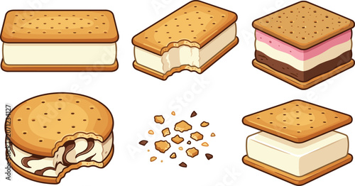 Photos Ice cream sandwich collection with vanilla chocolate and strawberry flavors froz