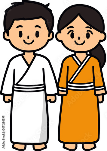 Burmese Longyi Traditional Couple Illustration