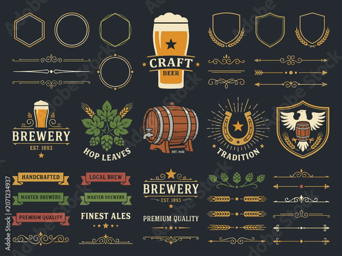 Εκτύπωση καμβά Vintage Craft Beer Brewery Design Elements Set