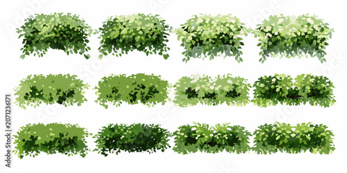 Konstfotografi Green foliage collection vector illustration with varying bush shapes