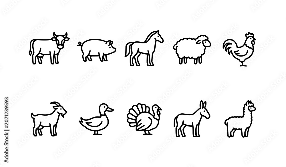 Fototapeta premium Premium farm animal line icon collection for UI UX design