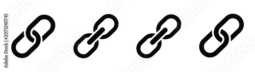 Four black chain link icons shown in a row, symbolizing connection and strength