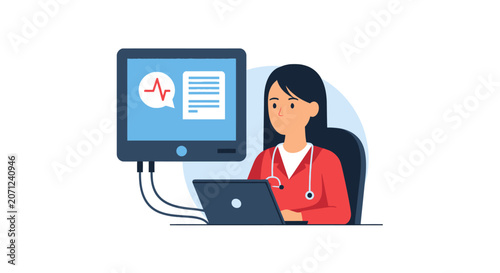 Female Doctor Using Laptop Computer.