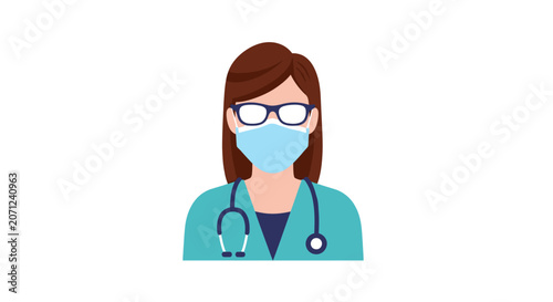 Female Doctor Wearing Face Mask Glasses.