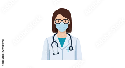 Female Doctor Wearing Face Mask Glasses.
