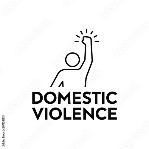 Fotografie Line drawing of a person with raised arm and burst lines over the text domestic