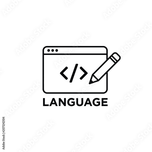 Photos Programming code and pencil icon a flat line graphic representing software devel