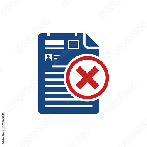 A blue document icon features a large red rejection symbol