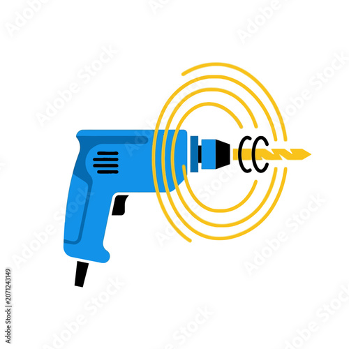 A blue electric power drill icon on a white background