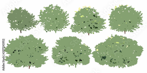 Canvas Print Collection Of Green Trees Watercolor Illustration On A White Background foliage