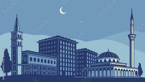 Tirana Skyline at Blue Hour Vector Illustration