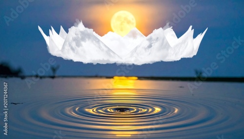 “Lotus of Clouds: Moonlit Reflection”