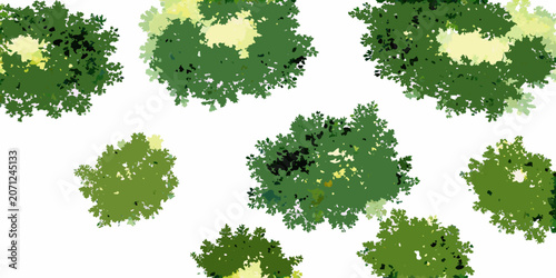 Canvastavla Watercolor green tree canopies top down view with varying shades and densities t