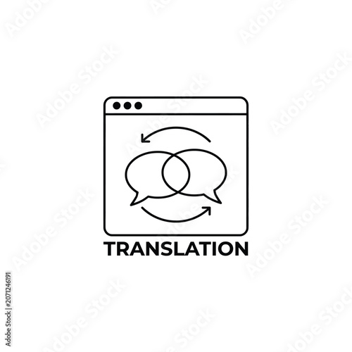 Fotografía Translation icon featuring speech bubbles and circular arrows within a rectangul