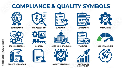 Compliance, Quality Control, Regulation Icons
