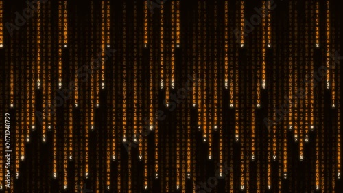 Hacker terminal amber code digital rain falling in orange cyber background