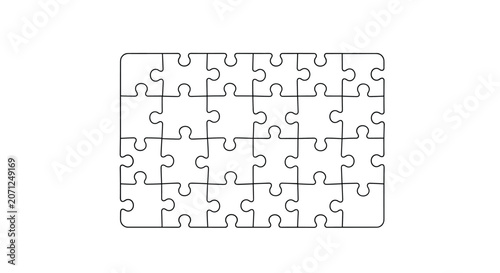 Empty jigsaw puzzle outline showing individual pieces fitting together as a metaphor for problem solving and unity.