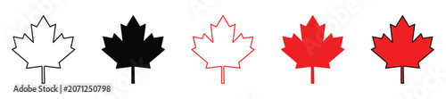 Canadian maple leaf emblem icon set collection. National symbol vector pack with flat, outline and filled styles. Vector illustration and transparent png