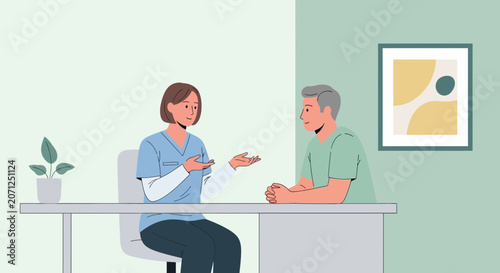 Doctor explaining medical information to patient in consultation room