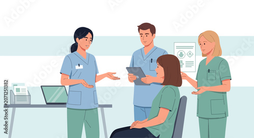 Medical team consultations, patient care, healthcare professionals collaboration