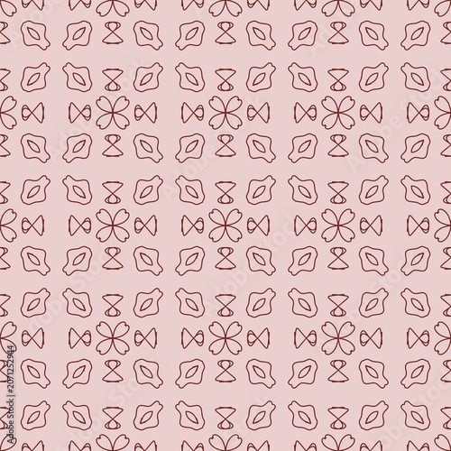 Minimalist geometric seamless pattern with abstract brown line art on dusty pink background