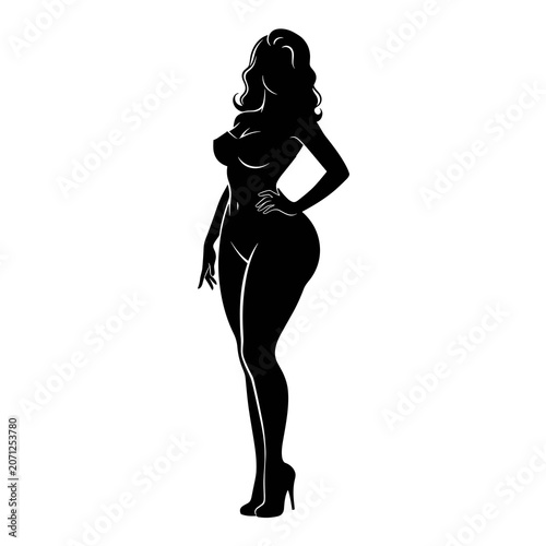 Solid Black Silhouette of a Standing Pinup Woman