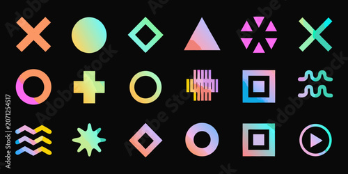 Geometric Shapes And Icons A Colorful Vector Illustration Against A Black Background forms design pattern