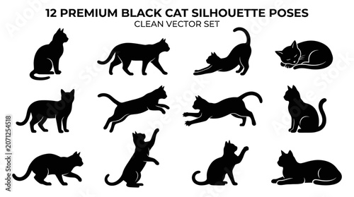 Black Cat Silhouette Vector Set.