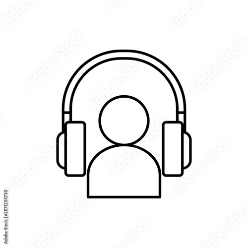 Customer support icon vector line art of helpdesk agent avatar wearing headphones with microphone for call center telemarketing hotline operator and virtual assistant service concept