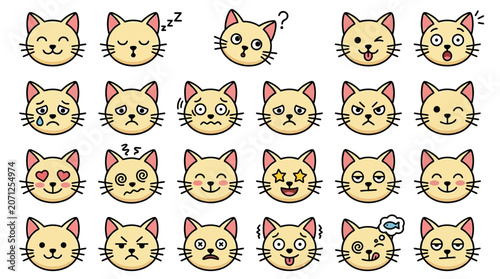 Cartoon cat faces emotions.
