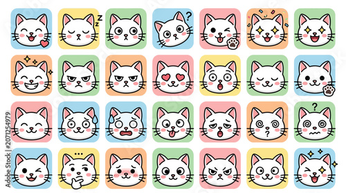 Cartoon Cat Faces Variety.