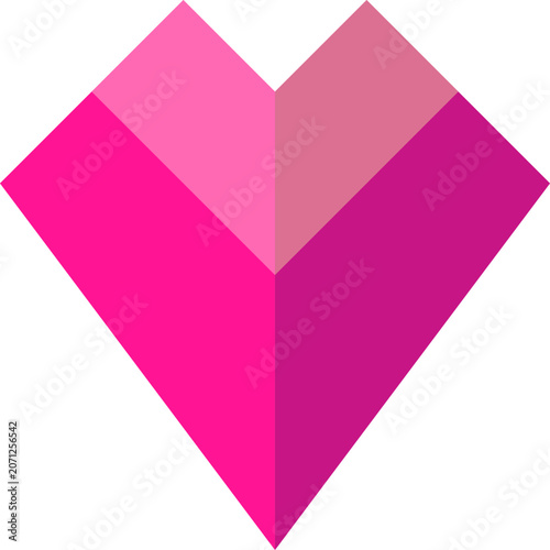 A vibrant pink geometric heart composed of faceted shapes on a clean white background illustration