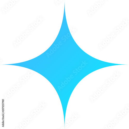 A minimalist bright cyan four pointed star sparkle icon isolated on a white background illustration