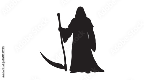 Foto Grim reaper with scythe dark figure against a white background silhouette